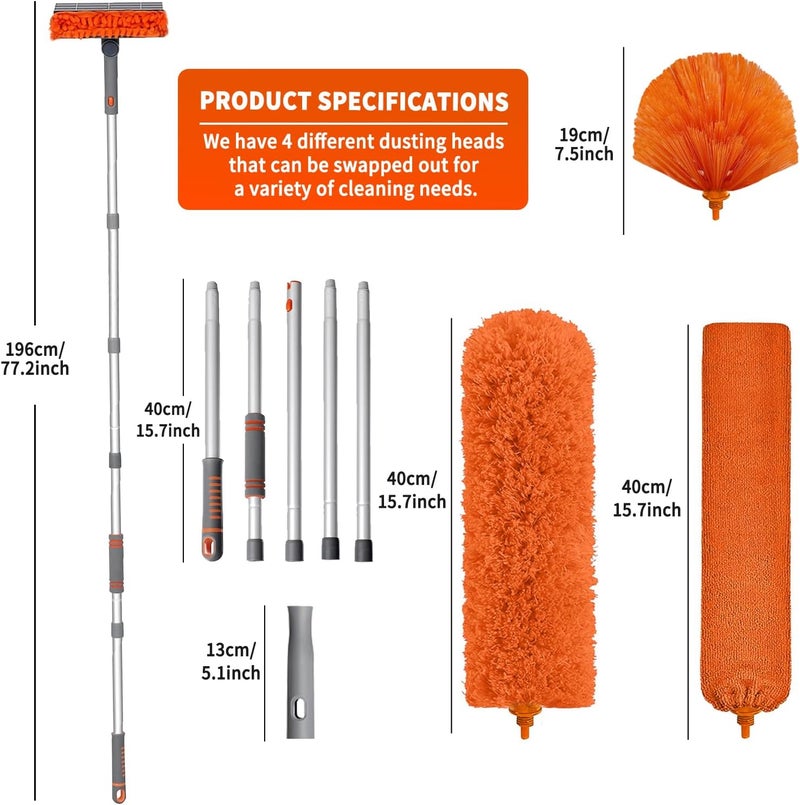 MNWHUC Ceiling Fan Cleaner Duster with 72‘’ Extendable Long Handle Cleaning Duster Kit, Reusable Chenille & Microfiber Mop Head for High Ceiling Fan Blade Wall Blinds Cobweb - Image 2
